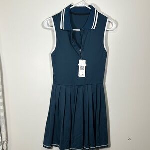 Trac Teal Sleeveless tennis Dress with Sporty Collar, built in bra